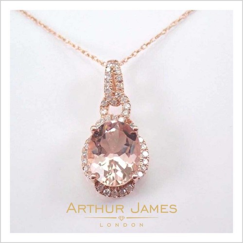 Vintage Style Women Oval Cut Morganite Wedding Pendant Necklace Rose Gold Plated - Picture 9 of 11