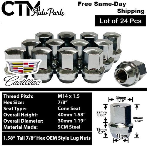 24x Chrome Cadillac OEM Factory Lug Nut 14x1.5 Escalade SRX XT5 XT6 Stock Wheels - Picture 1 of 3