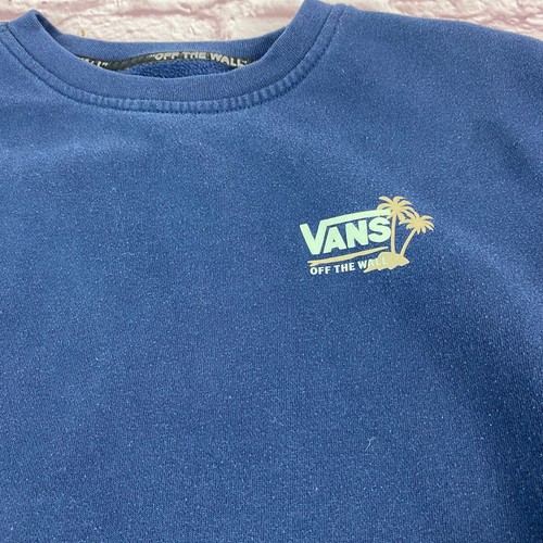 Vans Kids Boys Pullover Sweatshirt Size XL Navy Logo Fleece Checkered Sleeves - Picture 6 of 11