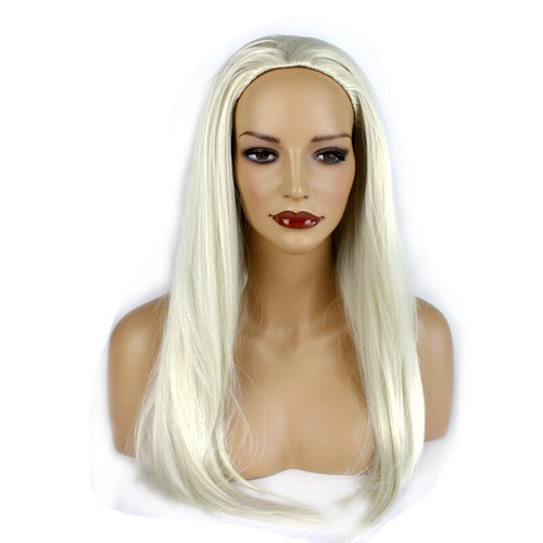 Ladies 3/4 Half Wig Platinum Blonde Straight 22" Heat Resistant Synthetic Hair - Picture 11 of 12