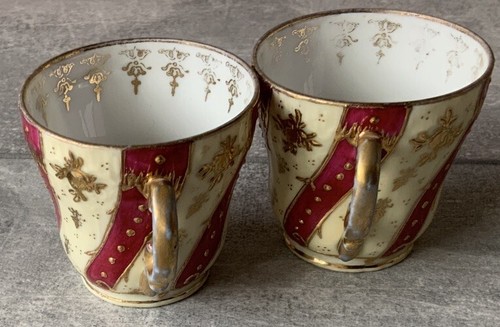 Antique Victoria Carlsbad Austria Set Of 2 Demitasse Cups $ Saucers Gold Accents - Picture 12 of 13