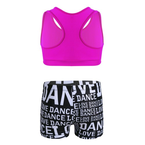 Girls Kids 2-Piece Active Set Dance Sport Outfits Crop Tops+Booty Bottoms Suit - Picture 61 of 86