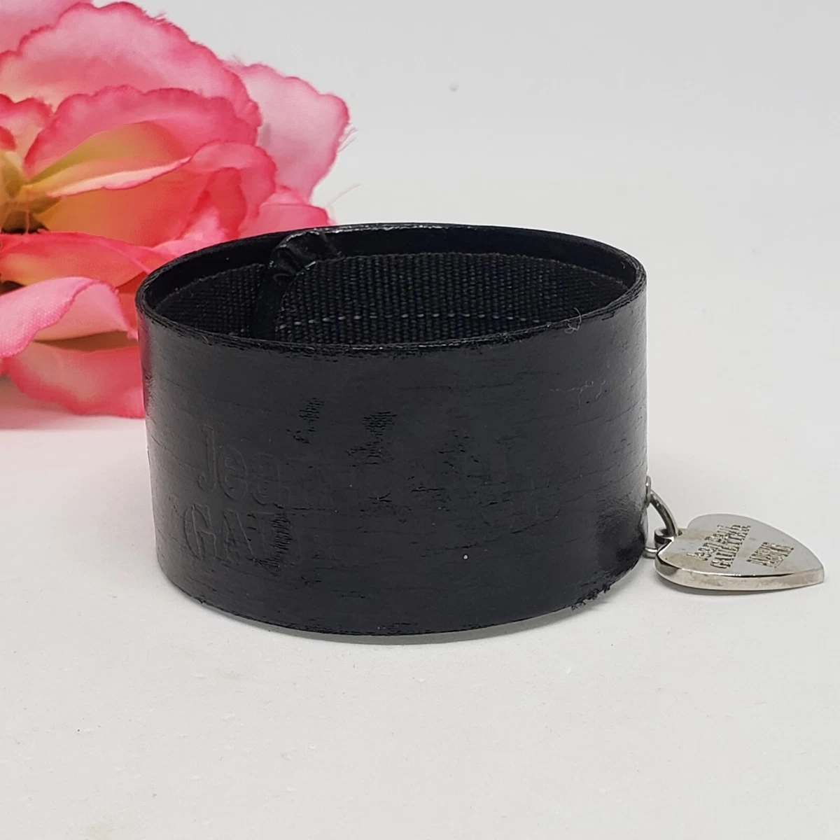 Vintage Jean Paul Gaultier Parfums Black Cuff PU Leather Bracelet