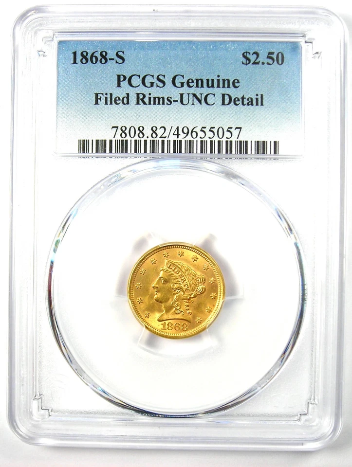 1868-S Liberty Gold Quarter Eagle $2.50 Coin - PCGS Uncirculated Detail (UNC MS) - Image 2 of 4