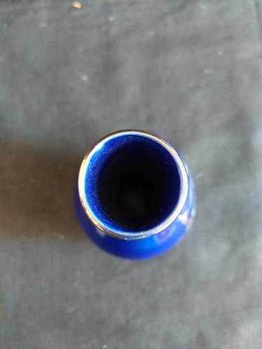 Uccellini ornamentali giapponesi vintage dipinti a mano blu con vaso oro e bianco 4" - Foto 5 di 6