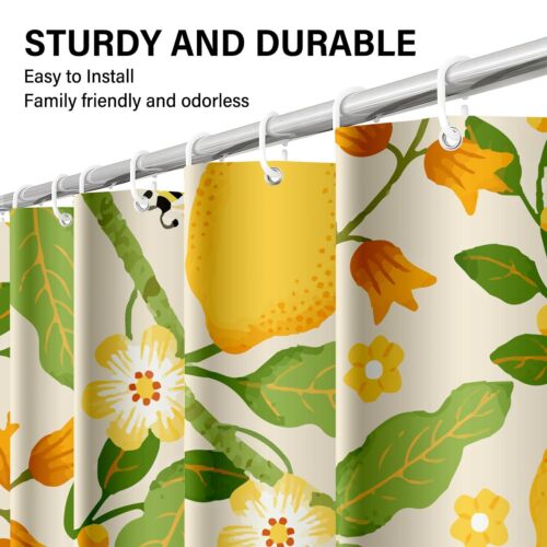 Fresh Lemon Pattern Shower Curtain Fruits Green Leaves Plant Design Waterproo... - Picture 4 of 6