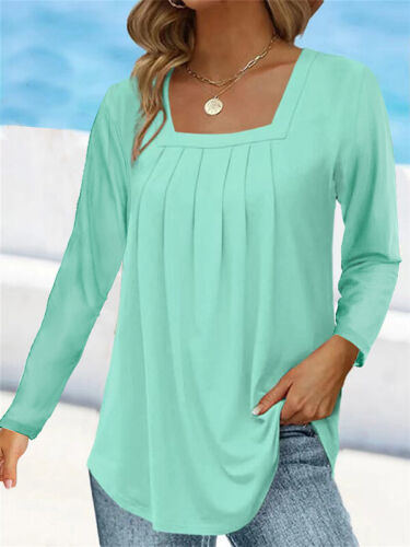 Women Pleated T shirt Long Sleeve Blouse Tops Fit Holiday Casual Tee Size 6-24🔥 - Picture 12 of 18