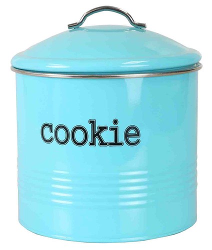 Tarro de galletas de hojalata Home Basics, diseño acanalado, turquesa, 7,5 x 7,6 pulgadas