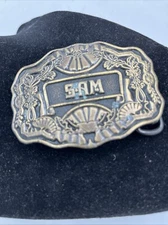 Oden Inc Vintage 1970s “SAM” Brass Bronze Belt Buckle Western Rockabilly Novelty