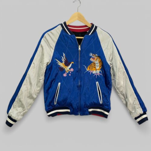 Topshop Sukajan Reversible Japan Embroidered Bomber Jacket Sz 8 Tiger Eagle - Picture 14 of 19