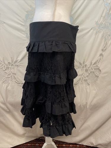 Falda midi Libertine For Target gótica negra de encaje con volantes en capas talla 7 mediana - Imagen 3 de 4