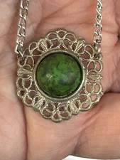 Vintage Natural (Green) Eilat Stone Jerusalem Judaica Pendant