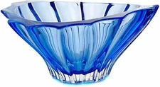 Vase Crystal Glass Bowl 8 " Centerpiece Dish Blue Color Bohemian Crystal NEW
