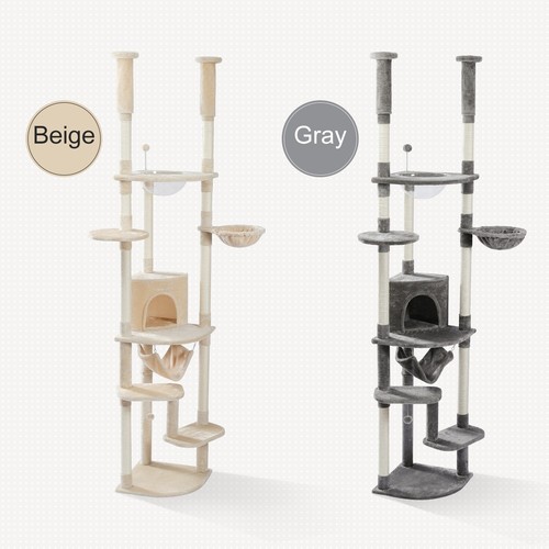 Cat Tree Tower Floor to Ceiling Height Adjustable Cats Condo House Climbing Toys - Picture 1 of 23