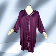 EKOUAER Silky Touch SATIN Plum Purple Short Nightgown V-Neck Pajamas Women's XL