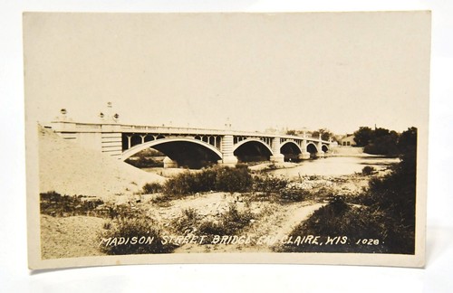 VINTAGE REAL PHOTO POSTCARD MADISON STREET BRIDGE EAU CLAIRE, WISCONSIN - Bild 1 von 3