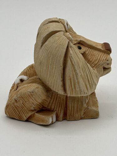 Vtg Artesania Rinconada Blue Eyes Lion Hand Carved Figurine Uruguay Signed - Picture 4 of 14