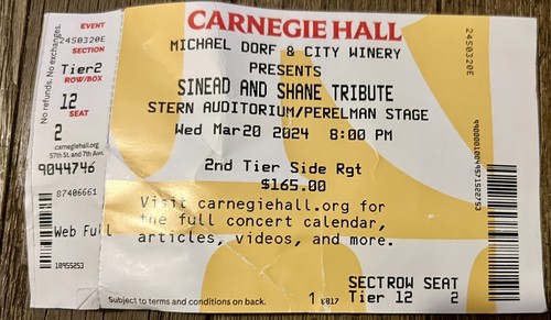 SINEAD O'CONNOR SHANE MACGOWAN PROGRAMM TICKET STUB CARNEGIE HALL NYC 2024 POGUES - Bild 4 von 6