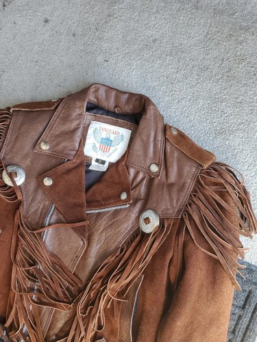 Vintage Cowhide Leather Fringe Asymmetrical Vanguard Biker Jacket New Size 6 Y - Picture 6 of 7