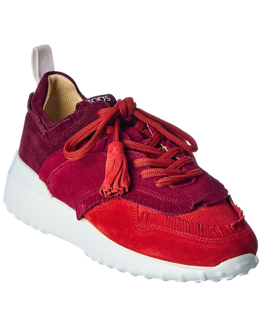 Женские замшевые кроссовки Tod S Runner с бахромой, красные, 37