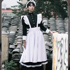 Men Cute Maid Dress Long Sleeve Ruffled Lolita Waitress Cosplay Halloween Show