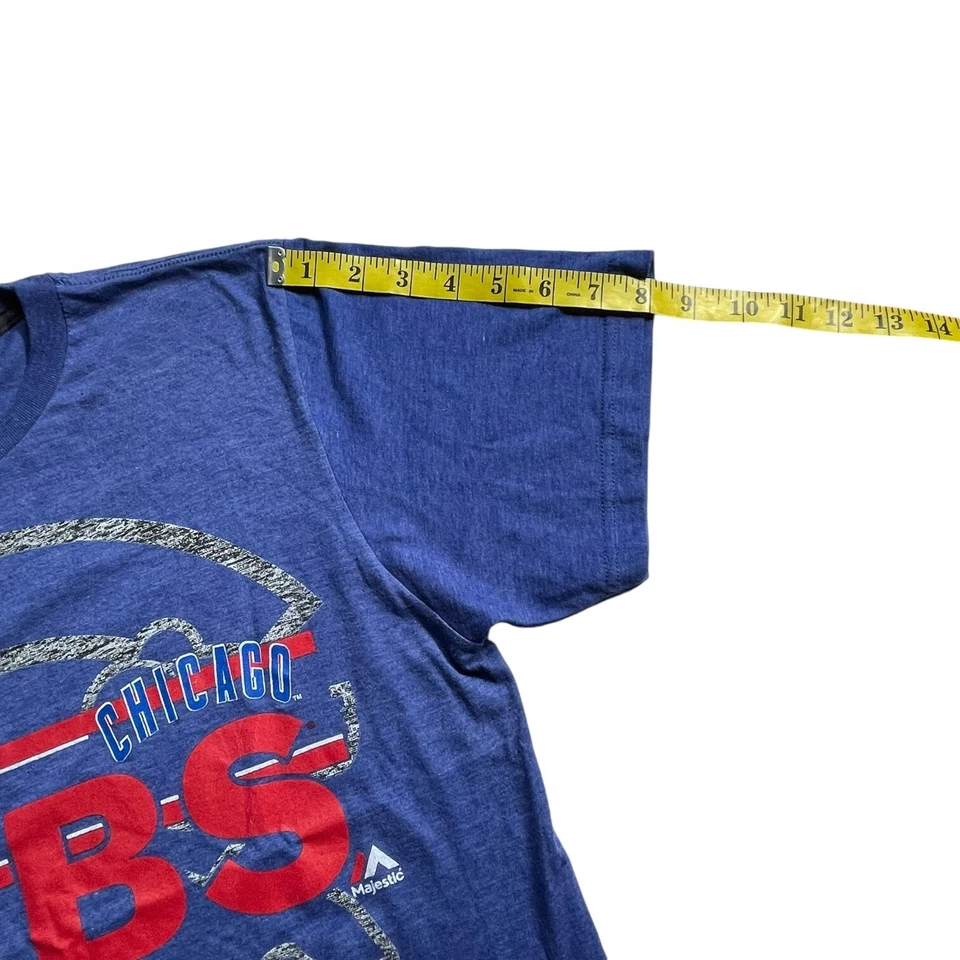 Camisa masculina Chicago Cubs MLB logotipo cubo em C camiseta azul anel médio fiado macio - Imagem 4 de 4