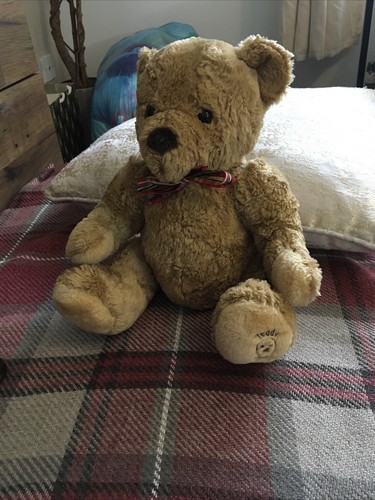 Oso de peluche de colección para el cuidado de la madre marrón felpa tartán arco juguete suave 10" retirado - Imagen 3 de 5