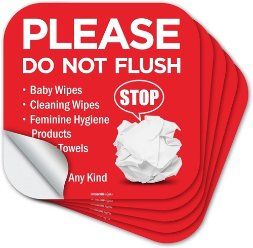 Paquete de 5 letreros Please Not Flush 6" Please No enjuague nada excepto - Imagen 7 de 7