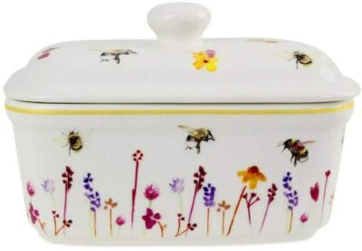 LEONARDO PLATO DE MANTEQUILLA DE DISEÑO DE ABEJAS OCUPADAS China fina *NUEVO* En caja