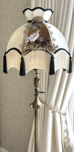 A Victorian Traditional Downton Abbey Ivory Silk Bird Tassel Lampshade 14IN 36CM - Picture 9 of 12