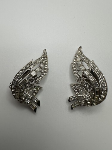 Antike Silber Strass Clip Ohrringe 4 cm