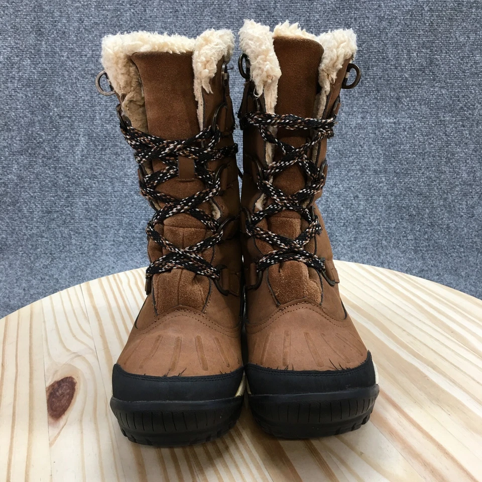 Bearpaw 防水冬季靴女式 9 Desdemona 棕色皮革夏尔巴人系带 — 第 4/4 张图片