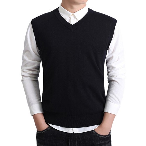 Spring Casual Men Knitted Sleeveless Sweater Vest V-Neck Business Top - Picture 7 of 17