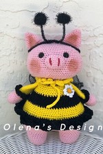Crochet amigurumi cotton miniature plushes pig piglet piggy bumble bee 10.5"