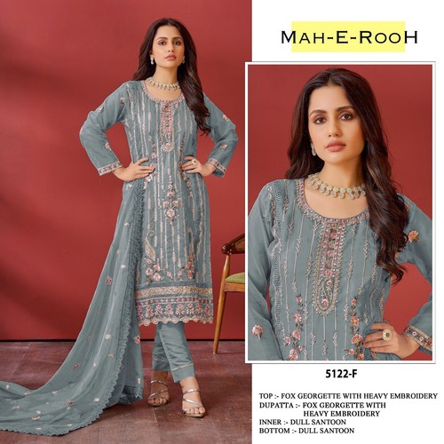 Indian Pakistani Women Dresse Orgenza With Embroidery Fully Stitch/Ready To Wear - Picture 7 of 8