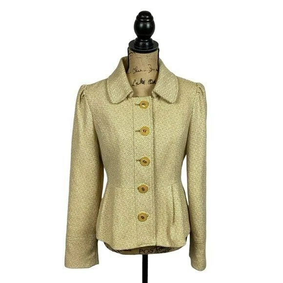 Tabitha Wool Blend Herringbone Blazer Gold Womens 8 Foto 2 de 4