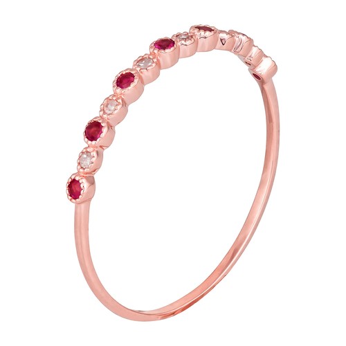 10k Rose Gold Genuine Ruby and Diamond Petite Stackable Band - Picture 2 of 5