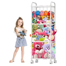 XLarge Stuffed Animal Storage Metal Tube Toy Storage Organizer with Brake Wheels