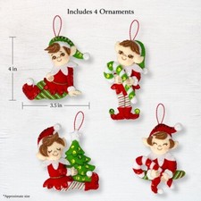 Bucilla Felt Applique Christmas Ornament Kit MERRY ELVES Makes 4