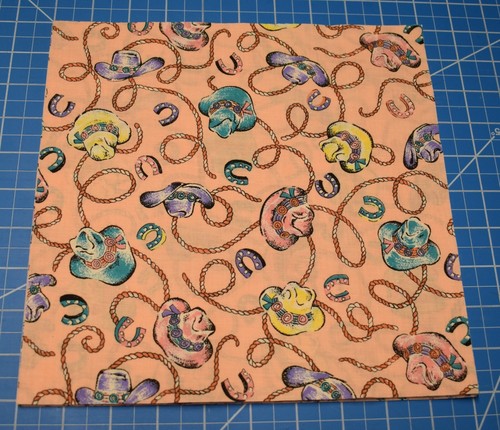 8 - 10" fabric squares cowgirl hat rope horseshoe peach pink purple rotary cut - Picture 1 of 2