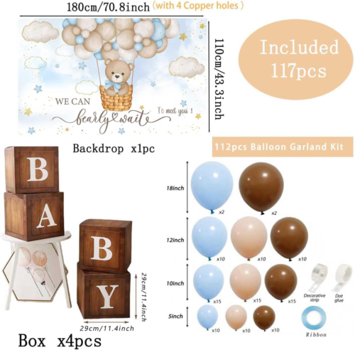 We Can Bearly Wait Baby Shower Decorations 1PCS Bear Baby Shower Backdrop 4PCS W - Picture 2 of 12