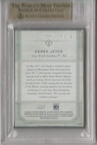2017 TOPPS TRANSCENDENT COLLECTION ICONS DEREK JETER #50 BGS 9.5 GEM MINT 83/87 - Picture 2 of 2