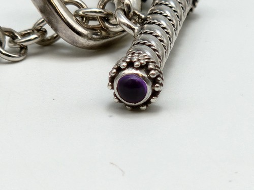Vintage Lori Bonn 925 Sterling Silver Smokey Quartz Stone Toggle Bracelet 8'' - Picture 12 of 19