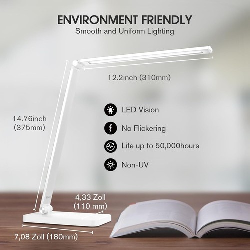 LED Desk Lamp, 5 Modes 3 Brightness, Foldable Eye-Caring Light with USB Port - Picture 4 of 7