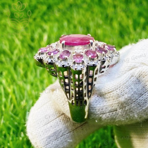 Multi stone Ring Natural Afghanistan Ruby Stone Ring with Zircon Valentines Gift - Picture 6 of 13
