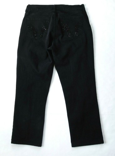 Pantalones de mezclilla NYDJ talla 10 pierna recta tobillo negros con bolsillos adornados con cristal - Imagen 2 de 6