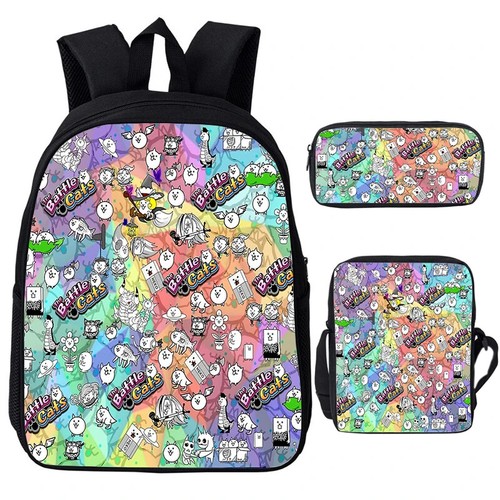 3pcs The Battle Cats Backpack Shoulder Bag Pen Bag School Bags Bookbag Laptop - Picture 42 of 43