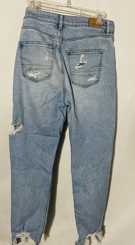 American Eagle Distressed helle Waschung hoch tailliert zerrissen Mom Jeans Größe 4 REG - Bild 4 von 9