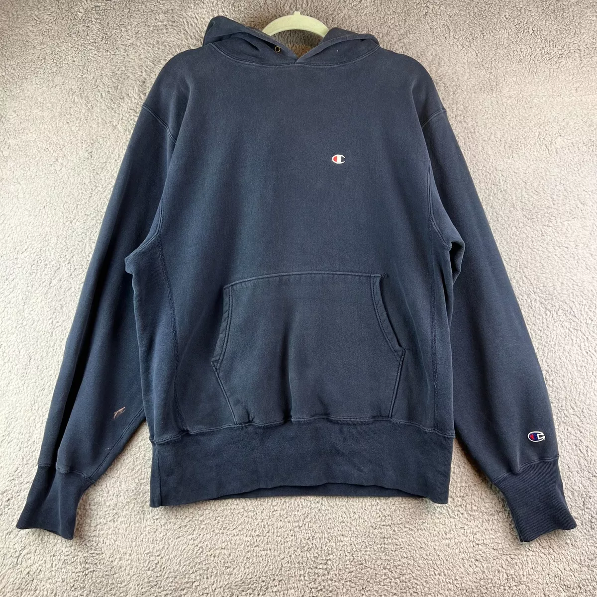 Vintage 90s Champion Reverse Weave Blue Blank Pullover Hoodie L