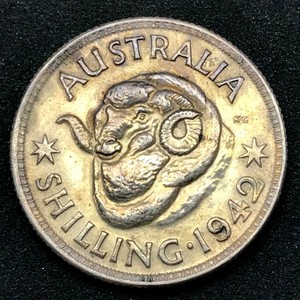 Australia-1942-m-One-Shilling-George-VI-Silver-Choice-Uncirculated-KM-39
